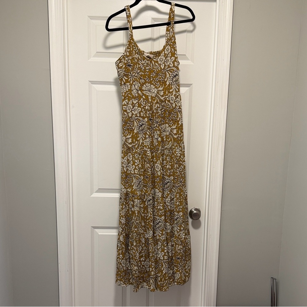 Mustard Floral Maxi Dress with Spaghetti Straps